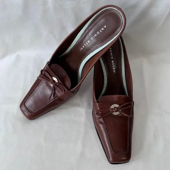 Antonio Melani  Medium Brown Square Toe Mules - Picture 3 of 11